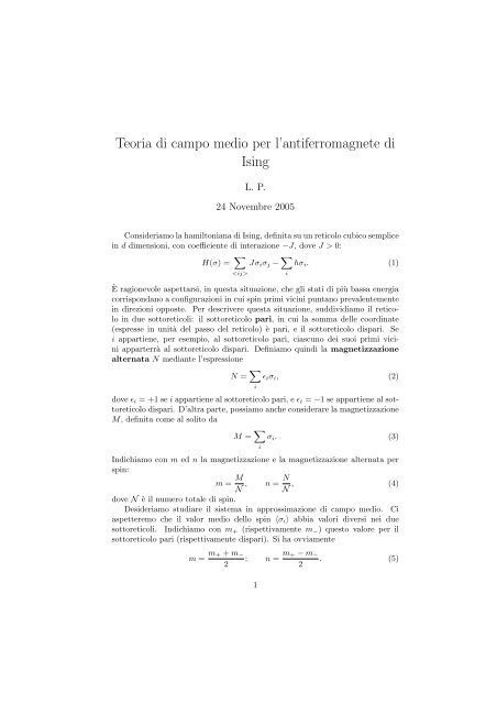 Teoria di campo medio per l'antiferromagnete di Ising