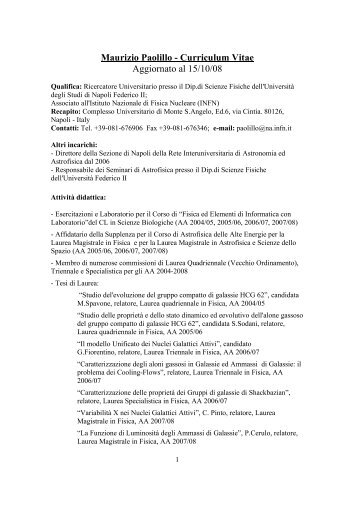 Maurizio Paolillo - Curriculum Vitae Aggiornato al 15 ... - INFN Napoli
