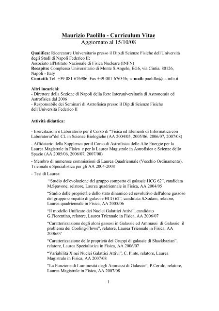 Maurizio Paolillo - Curriculum Vitae Aggiornato al 15 ... - INFN Napoli