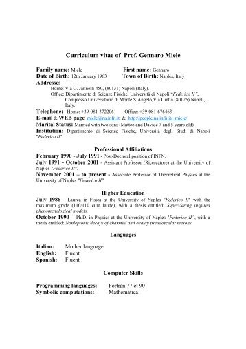 Curriculum vitae of Prof. Gennaro Miele - INFN Napoli