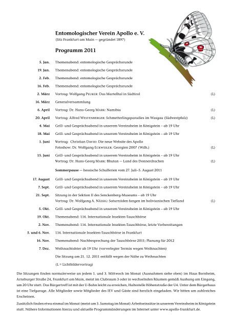 Programme 2007–2011 - Entomologischer Verein Apollo e.V.
