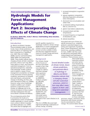 Hydrologic models for forest management applications ... - FORREX