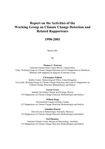 Report on the Activities of the Working Group on Climate Change ...