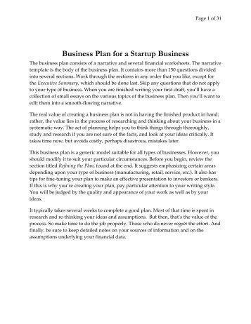 Business Plan for a Startup Business