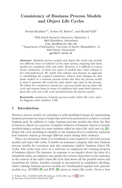 Consistency of Business Process Models and Object Life Cycles