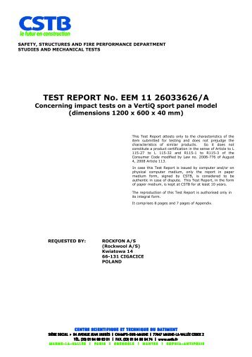 TEST REPORT No. EEM 11 26033626/A - Prodotti - Rockfon