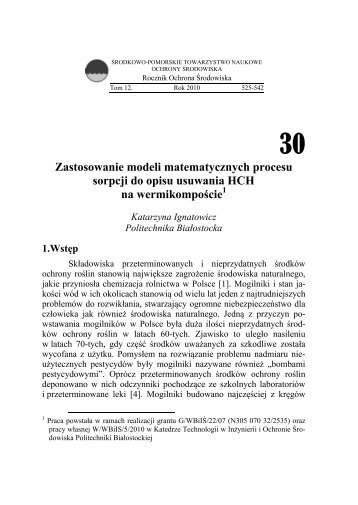 Zastosowanie modeli matematycznych procesu sorpcji do opisu ...