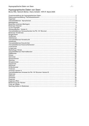 Hypsographische Daten von Seen - Heinrich Bührer, Root