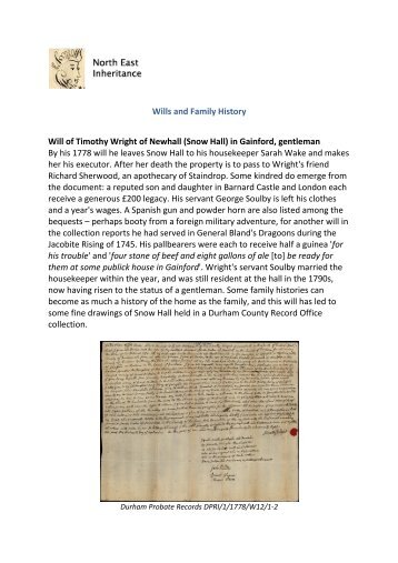 Wills and Family History Will of Timothy Wright of Newhall (Snow ...