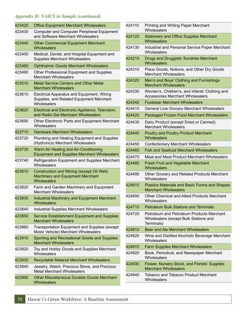 Hawai i's Green Workforce A Baseline Assessment December 2010