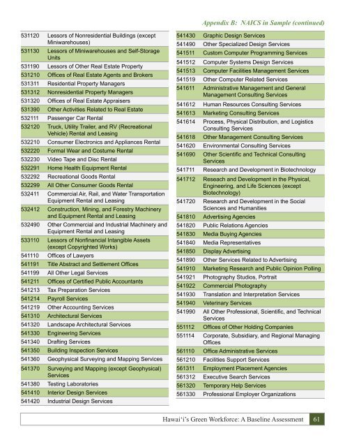 Hawai i's Green Workforce A Baseline Assessment December 2010