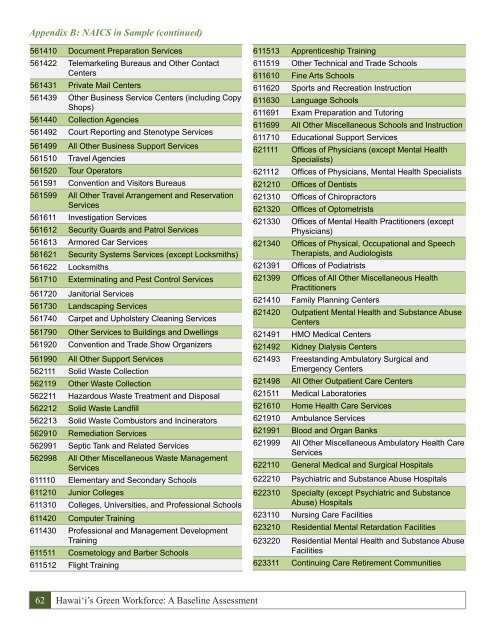 Hawai i's Green Workforce A Baseline Assessment December 2010