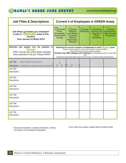 Hawai i's Green Workforce A Baseline Assessment December 2010