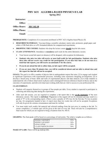 PHY 1631 ALGEBRA-BASED PHYSICS II LAB