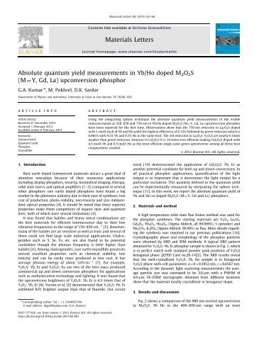 Absolute quantum yield measurements in Yb/Ho doped M2O2S (M ...