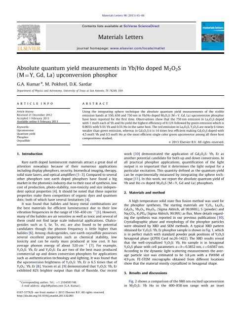 Absolute quantum yield measurements in Yb/Ho doped M2O2S (M ...