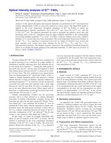 Optical intensity analyses of Er3+:YAlO3 - PHYSICS & ASTRONOMY