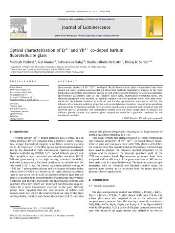 Optical characterization of Er3+and Yb3+ co-doped barium ...