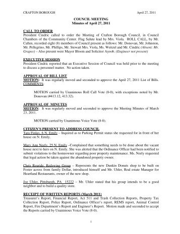 COUNCIL MEETING Minutes of April 27, 2011 ... - Crafton Borough