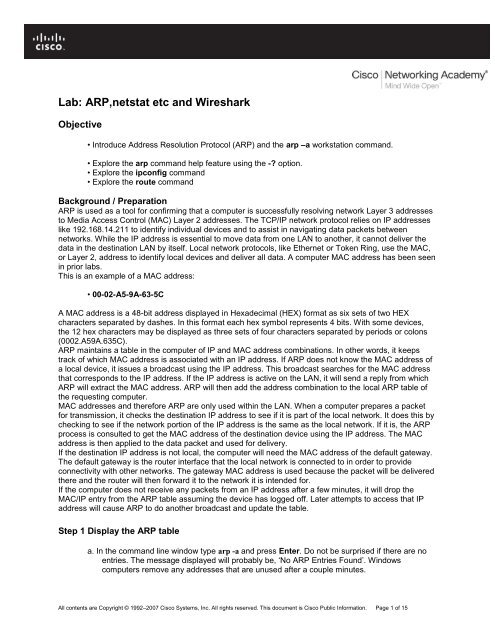 Lab: ARP,netstat etc and Wireshark
