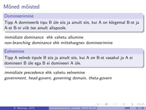 Süntaksiteooriad ja -mudelid MTAT.06.031 - 3. loeng