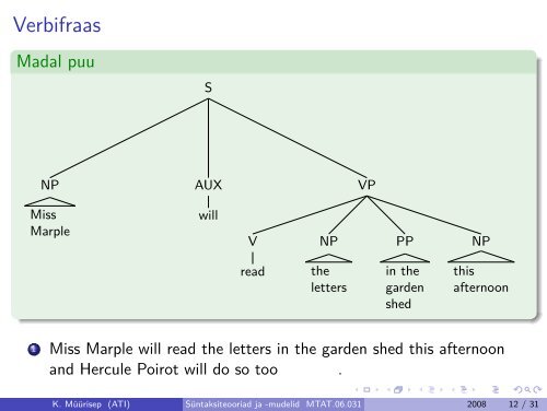 Süntaksiteooriad ja -mudelid MTAT.06.031 - 3. loeng