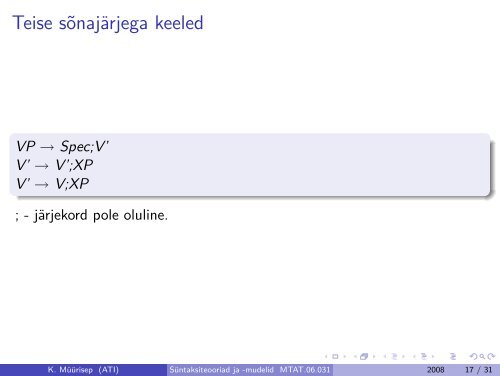 Süntaksiteooriad ja -mudelid MTAT.06.031 - 3. loeng