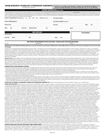 2009 MONSANTO TECHNOLOGY/STEWARDSHIP AGREEMENT