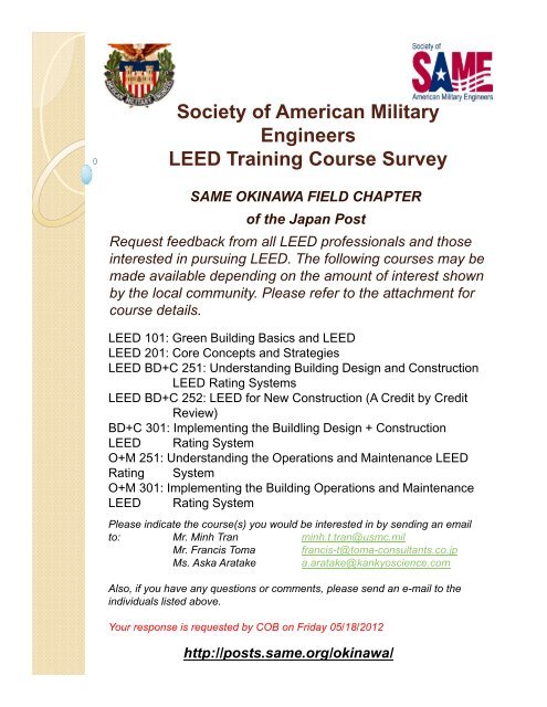 Society of American Military Engineers LEED Training Course Survey