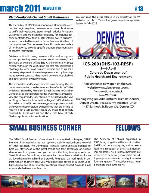 march 2011 NEWSLETTER - Chapter - Society of American Military ...