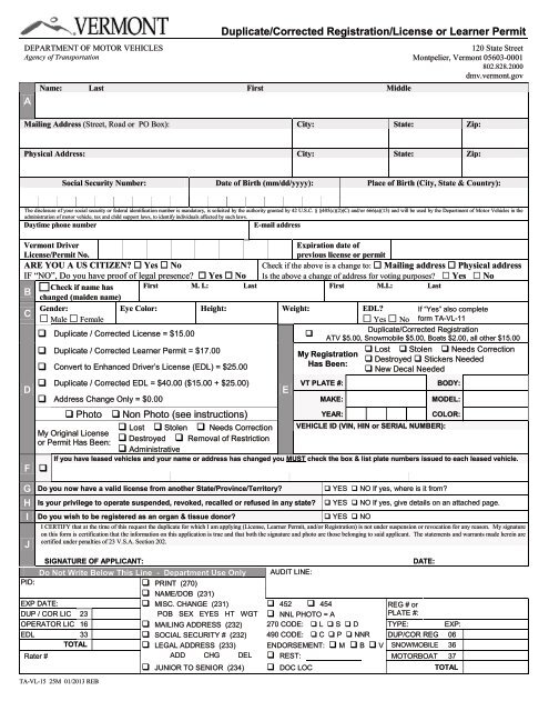 Duplicate/Corrected Registration/License or Learner Permit
