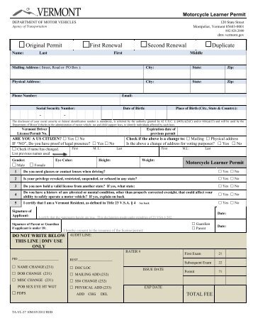 Motorcycle Learner Permit - Vermont Department of Motor Vehicles ...