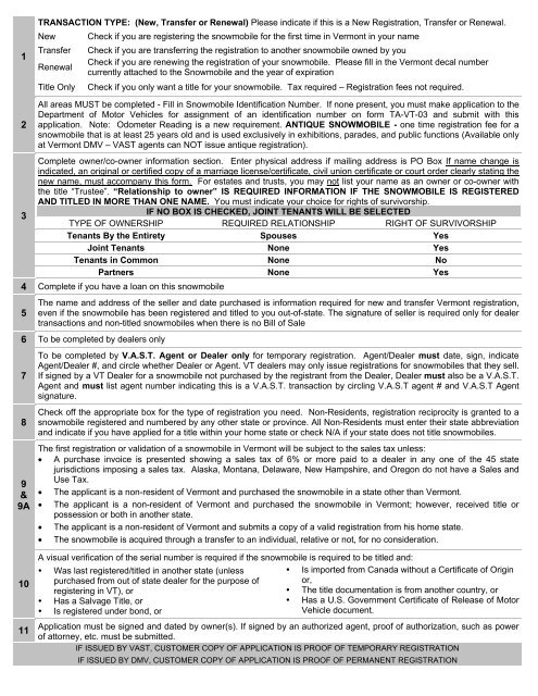 Snowmobile Registration & Title Application - Vermont Department ...