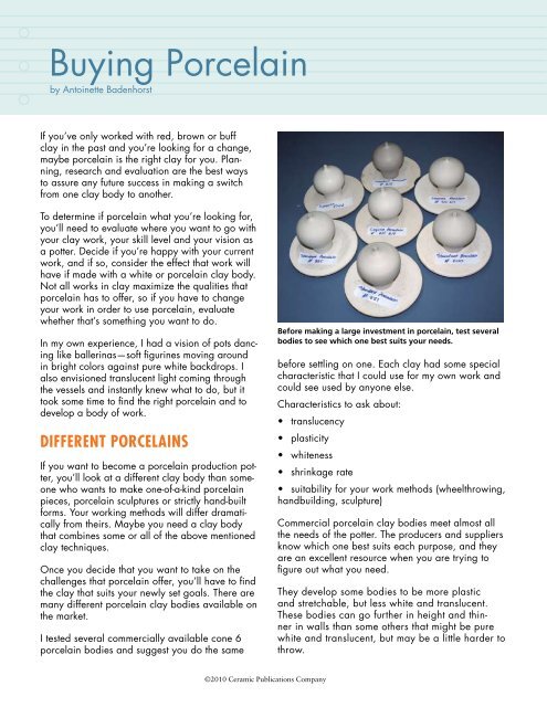 Buying Porcelain - Ceramic Arts Daily