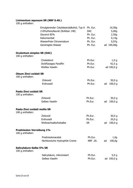 Zusammensetzung der Salben, Grundlagen, Konzentrate