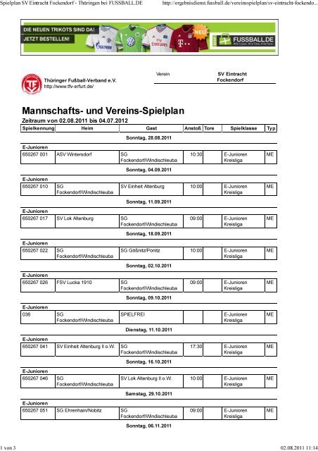 Mannschafts- und Vereins-Spielplan - TSV Windischleuba