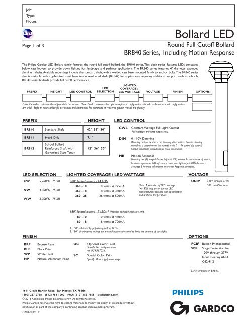 Gardco LED Bollard - Full Cutoff - BR840 ... - Gardco Lighting