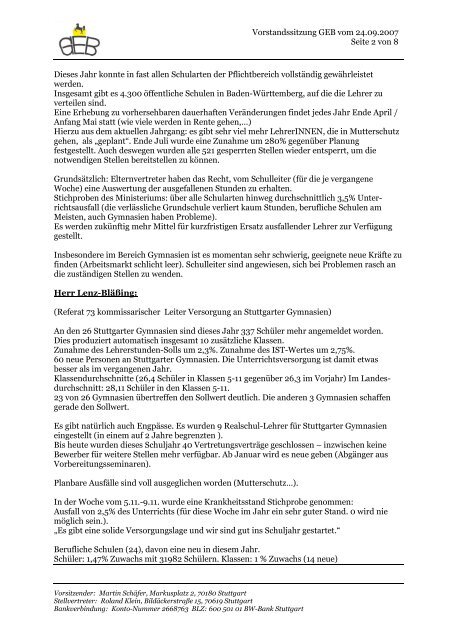 GESAMTELTERNBEIRAT Protokoll zur ... - GEB Stuttgart