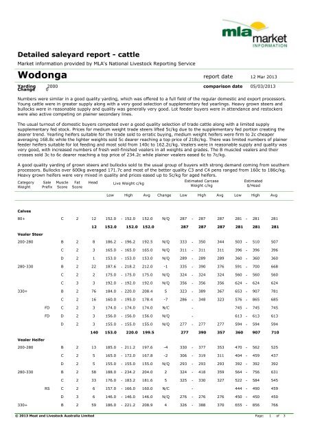 Wodonga Cattle market report (PDF 32 Kb) - Livestock