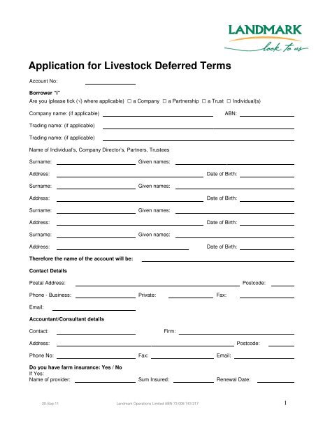 Application Form - Livestock - Landmark