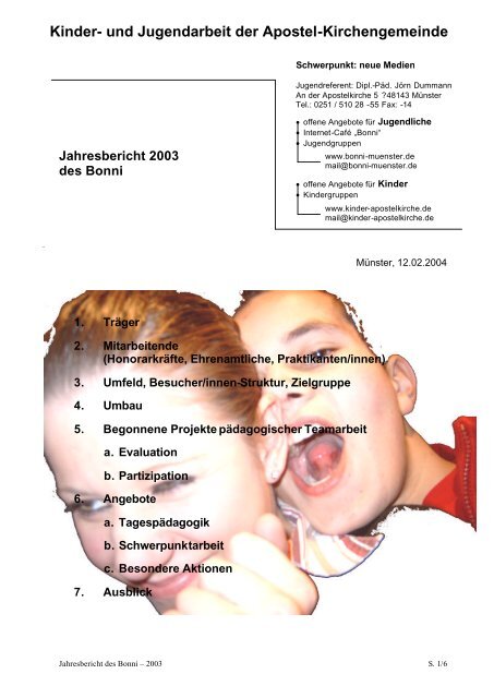 Jahresbericht 2003 des Jugendzentrums Bonni in Münster