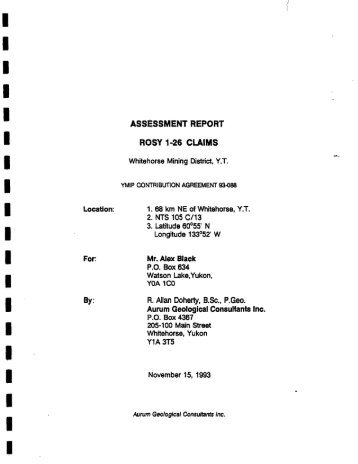 ASSESSMENT REPORT ROSY 1-26 CLAIMS - Government of Yukon