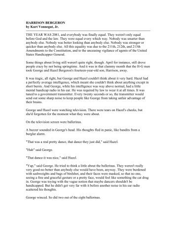 Apa Format Essay Paper Harrison Bergeron By Kurt Vonnegut Jr The Year Was Graduating High School Essay also General English Essays Harrison Bergeron Teen Thoughts On Democracy English Class Reflection Essay