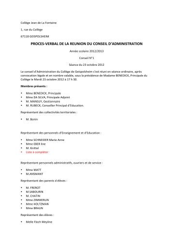 proces-‐verbal de la reunion du conseil d'administration