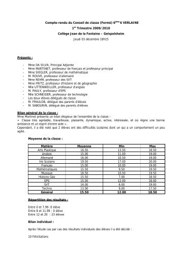 Compte-rendu du Conseil de classe (Fermé) - page d'accueil de l ...