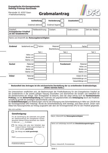 Formular Grabmalantrag - Essen-Dellwig-Frintrop-Gerschede