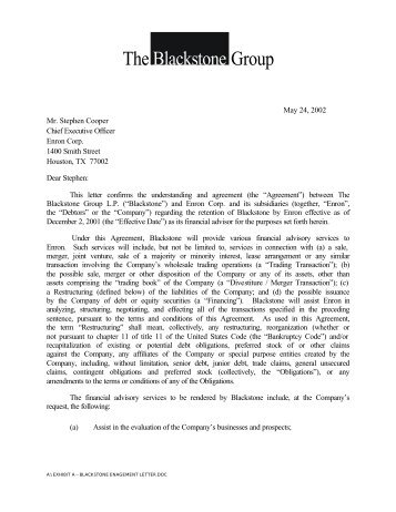 Blackstone Engagement Letter.pdf - UCLA-LoPucki Bankruptcy ...