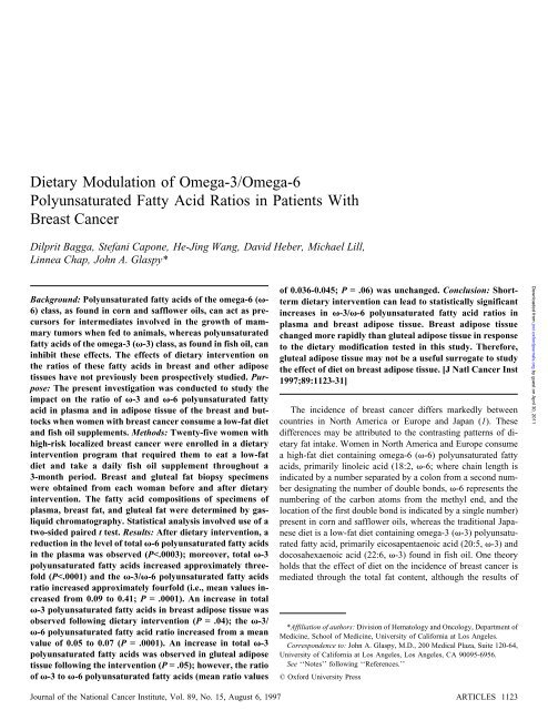 Dietary Modulation of Omega-3/Omega-6 Polyunsaturated Fatty ...