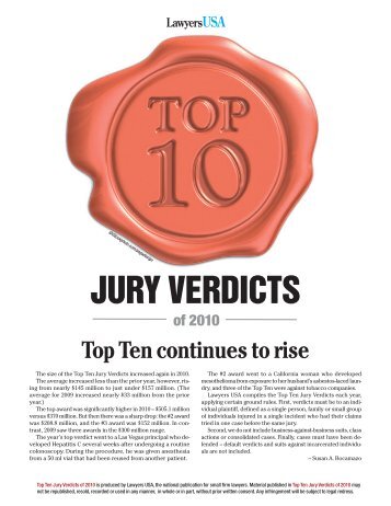 JURY VERDICTS - Lawyers USA Online