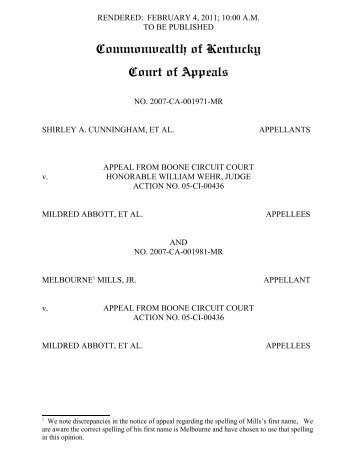 Commonwealth of Kentucky Court of Appeals - Kentucky Supreme ...